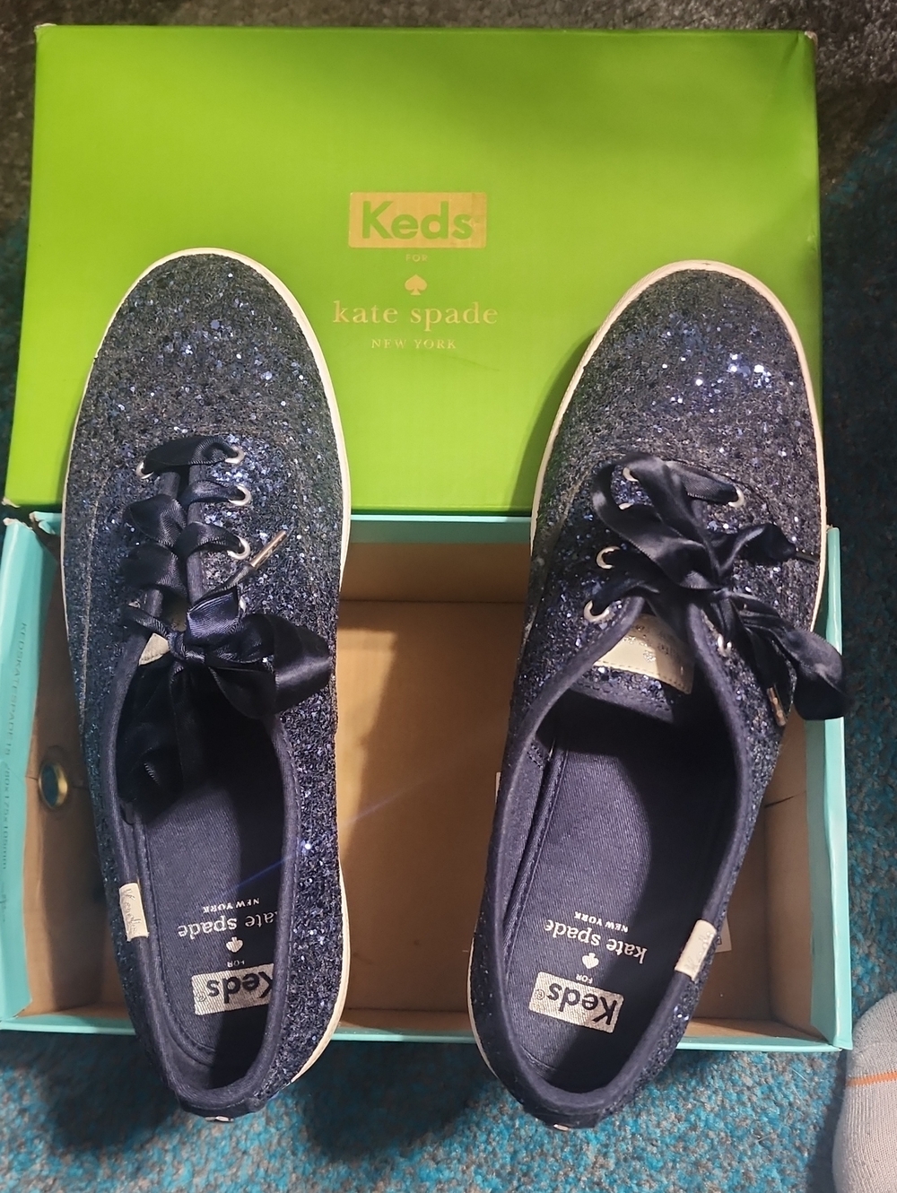 kate spade Glitter Navy Ribbon Lace Sneakers